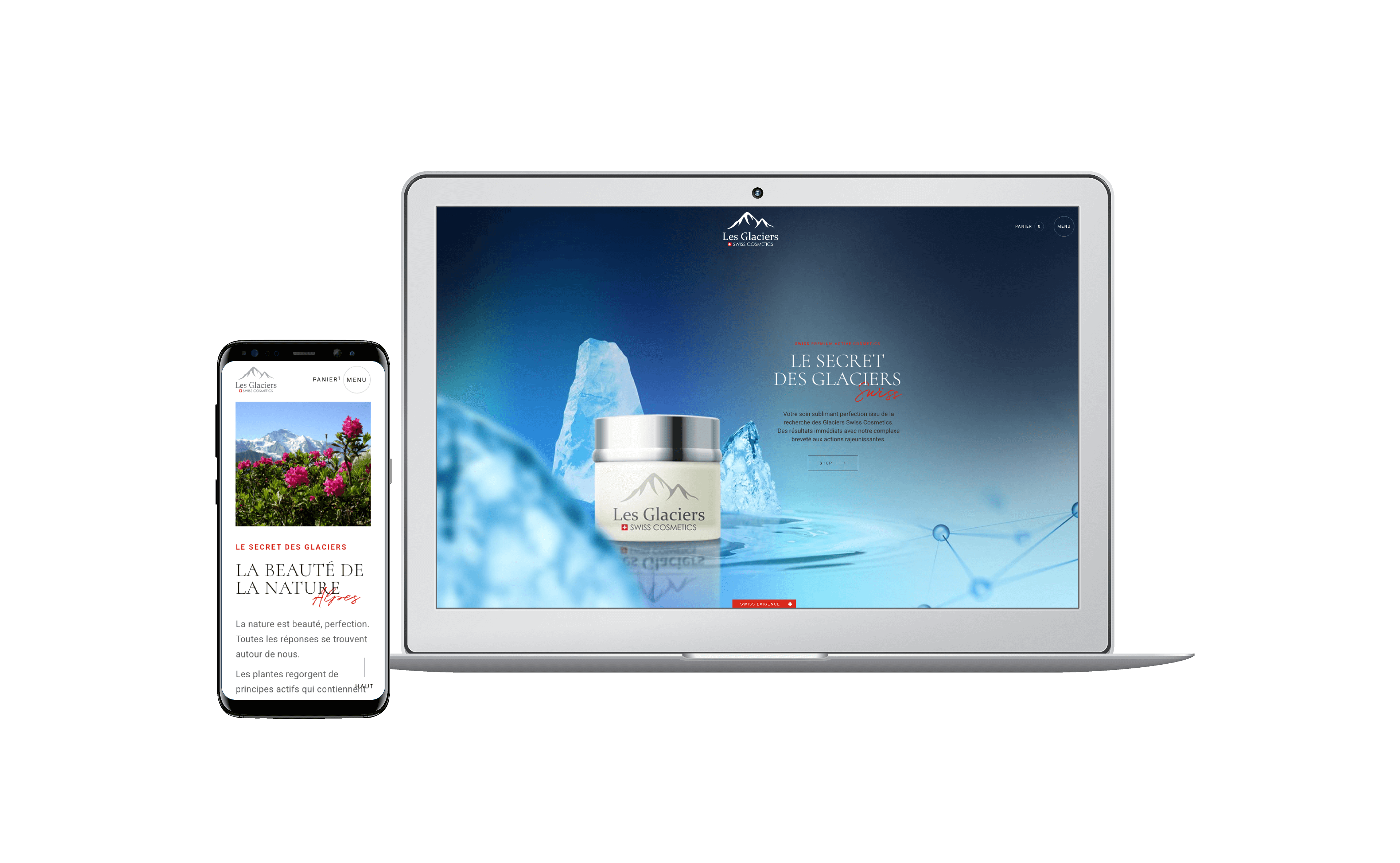 Lancement d'une entreprise de cosmétique suisse. Graphisme, marque et site internet wordpress