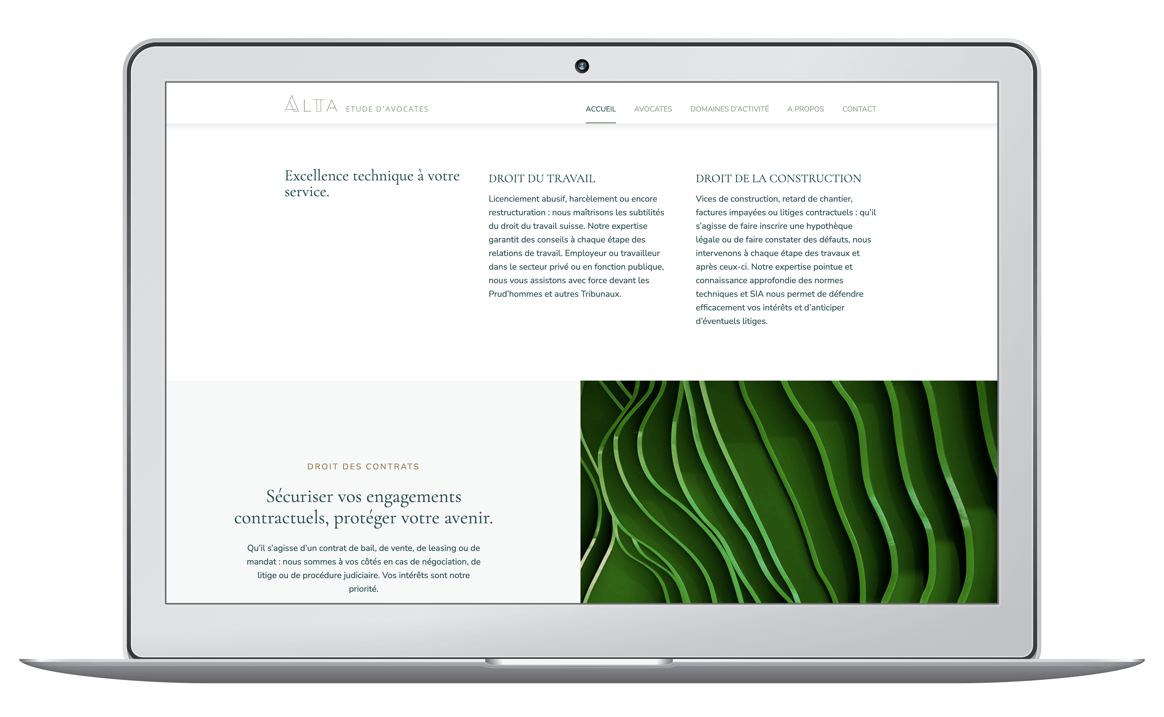 Création du site web de l'étude d'avocates. page d'accueil